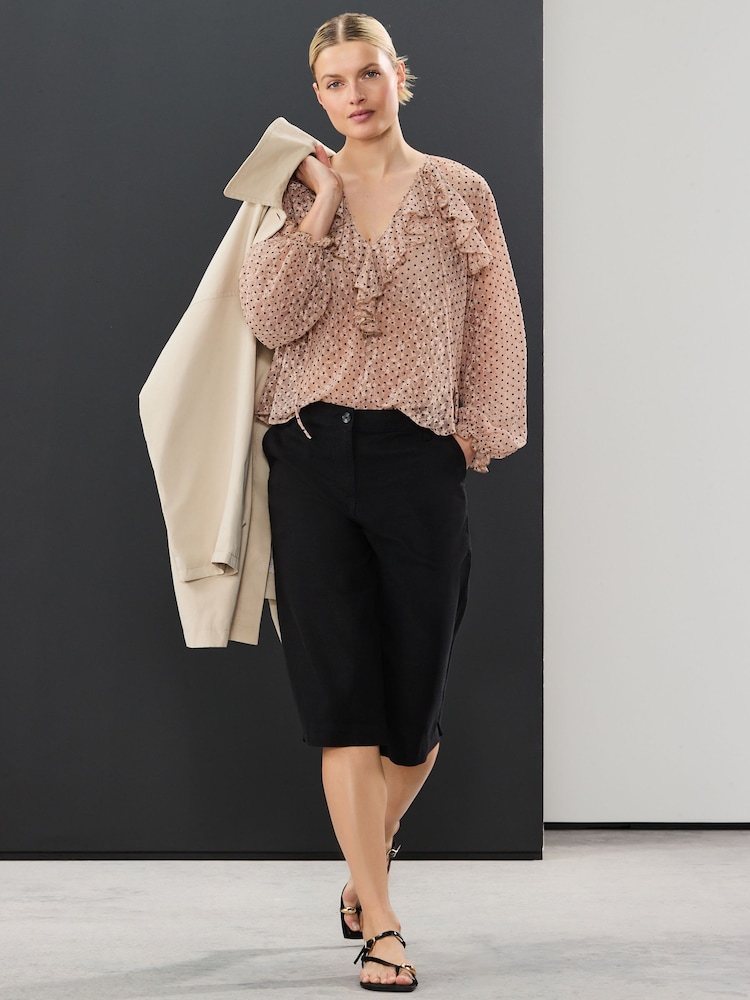 Rosa rubor - Blusa con volantes de malla flocada de lunares - Imagen 2 de 7 Rosa rubor - Blusa con volantes de malla flocada de lunares - Imagen 2 de 7