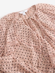 Rosa rubor - Blusa con volantes de malla flocada de lunares - Imagen 7 de 7
