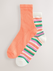 Orange/Stripe - Crochet Ankle Socks 2 Pack - Imagen 1 de 5