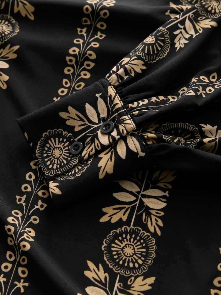 Black/Yellow Print Long Sleeve V-Neck Jersey Blouse - Image 6 of 7