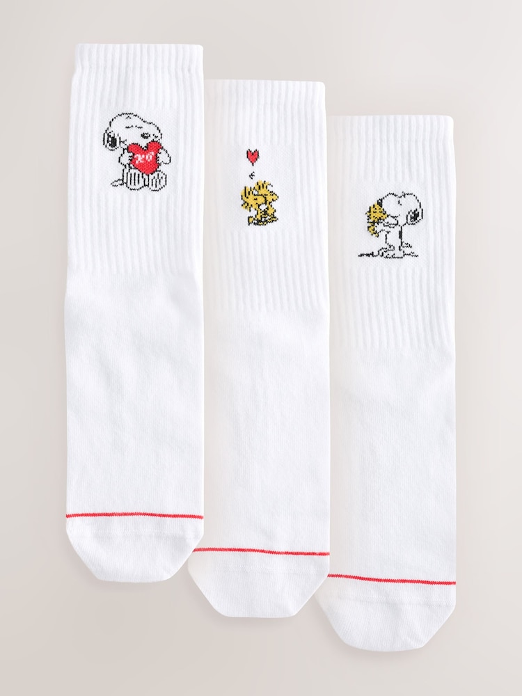 Snoopy Ribbed Sport Ankle Socks 3 Pack With Arch Support - Image 1 of 6