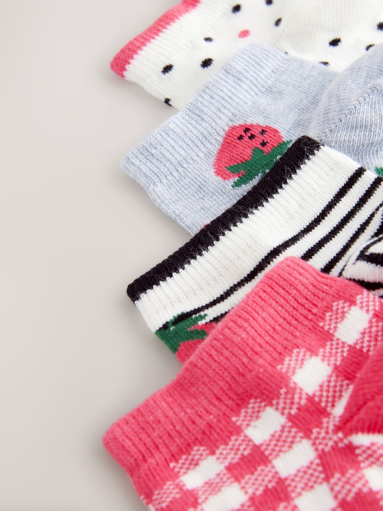 Pink/Grey Strawberry Trainer Socks 4 Pack - Image 7 of 7