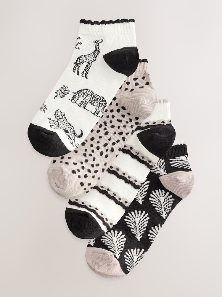 Black & White Safari Trainer Socks 4 Pack - Image 1 of 7