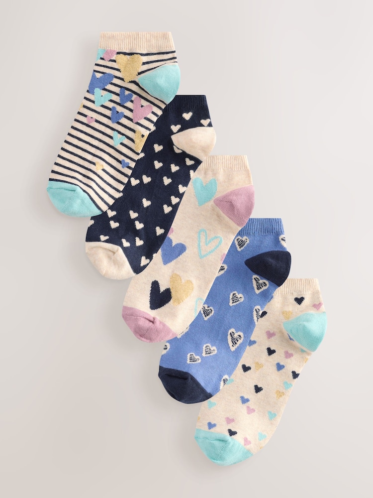 Corazones en azul/avena - Pack de 5 pares de calcetines deportivos - Imagen 1 de 8 Corazones en azul/avena - Pack de 5 pares de calcetines deportivos - Imagen 1 de 8
