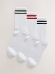 White/Navy Cushion Sole Ribbed Sport Ankle Socks 3 Pack With Arch Support - Image 1 of 5