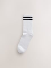 White/Navy Cushion Sole Ribbed Sport Ankle Socks 3 Pack With Arch Support - Image 2 of 5