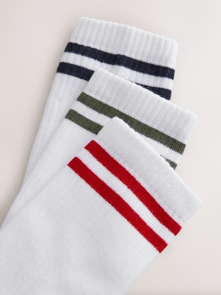 White/Navy Cushion Sole Ribbed Sport Ankle Socks 3 Pack With Arch Support - Image 5 of 5