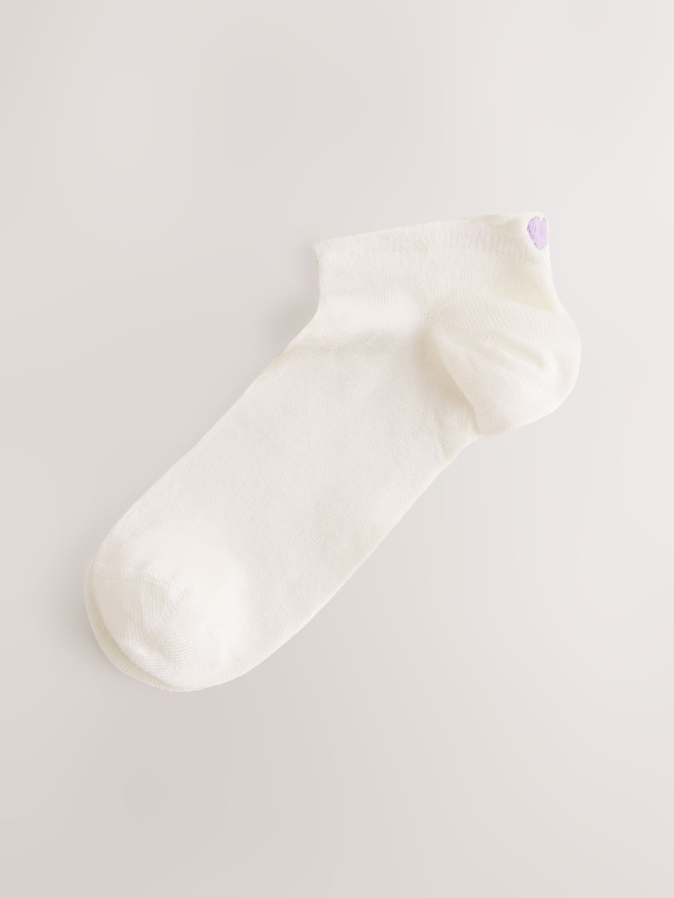 Ecru/Hearts Embroidered Motif Trainers Socks 4 Pack - Image 5 of 7