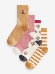 Ochre Yellow Western Ankle Socks 4 Pack - Image 1 of 7