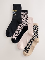 Black Leopard Slogan - Ankle Socks 4 Pack - Image 1 of 7