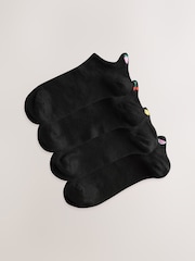 Black/Fruit Embroidered Motif Trainer Socks 4 Pack - Image 1 of 5