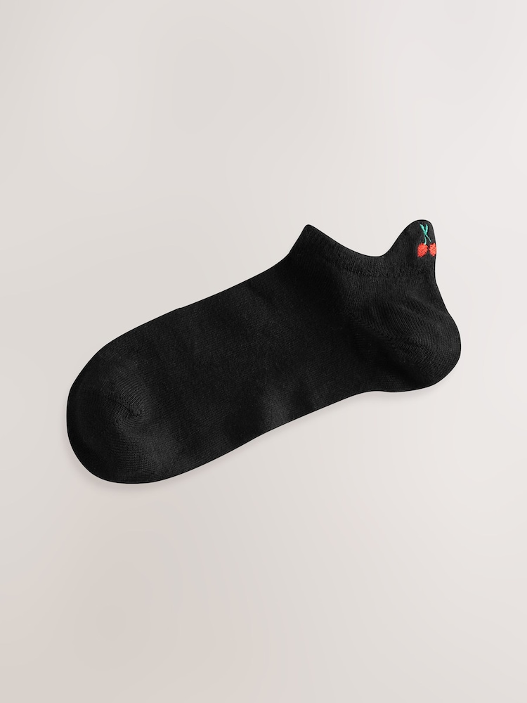 Black/Fruit Embroidered Motif Trainer Socks 4 Pack - Image 3 of 5