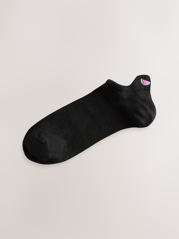 Black/Fruit Embroidered Motif Trainer Socks 4 Pack - Image 5 of 5