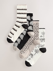 Black/White Safari Ankle Sock 4 Pack - Image 1 of 7