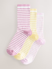 White/Pink/Yellow Mock Rib Ankle Socks 3 Pack - Image 1 of 6