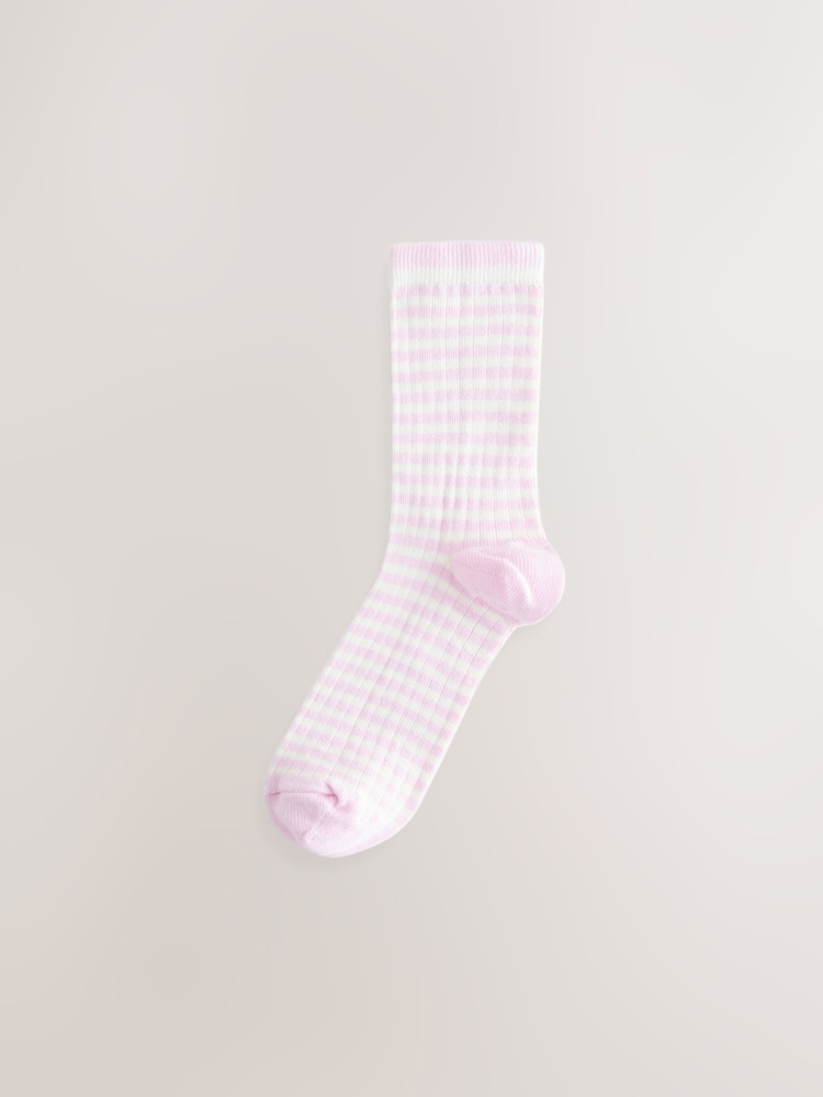 White/Pink/Yellow Mock Rib Ankle Socks 3 Pack - Image 3 of 6