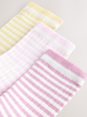White/Pink/Yellow Mock Rib Ankle Socks 3 Pack - Image 5 of 6