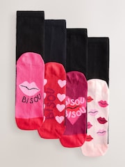 Bisou Slogan Footbed Ankle Socks 4 Pack - Image 1 of 6