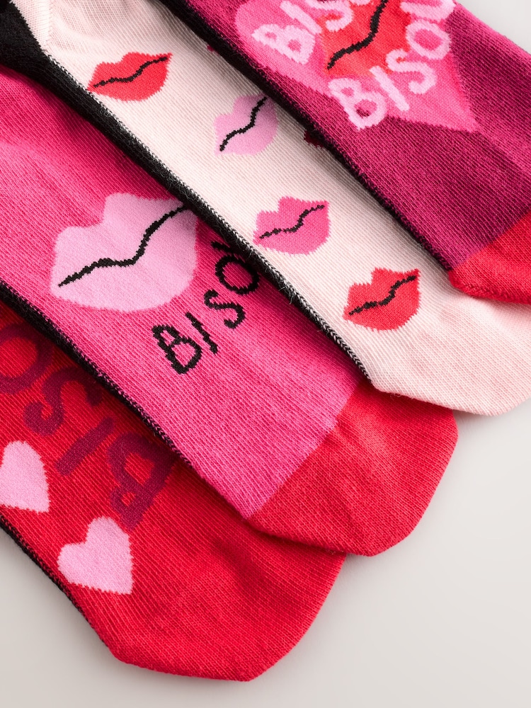 Bisou Slogan Footbed Ankle Socks 4 Pack - Image 6 of 6