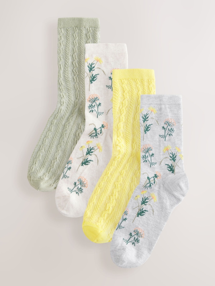 Vert/jaune floral - Paquet de chaussettes de cheville 4 - Image 1 de 7
