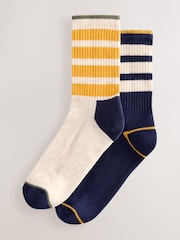 Navy/Ochre Next Active Sports Walking Ankle Socks 2 Pack - Image 1 of 5