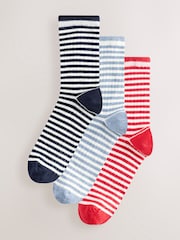White/Navy/Red Mock Rib Ankle Socks 3 Pack - Image 1 of 6