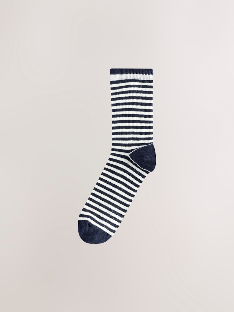 White/Navy/Red Mock Rib Ankle Socks 3 Pack - Image 3 of 6