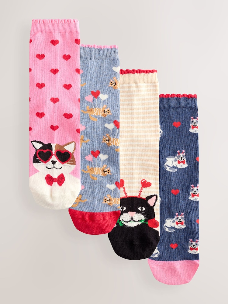 Valentines Cats Ankle Socks 4 Pack - Image 1 of 7