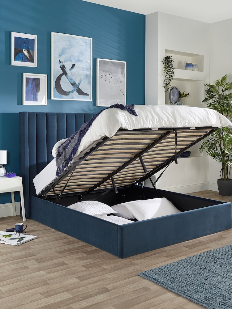 Aspire Furniture Blue Helix End Lift Ottoman Storage Bed - Image 2 of 4