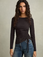 Reiss Burgundy Riyo Jersey Ruched Top - Image 1 of 6