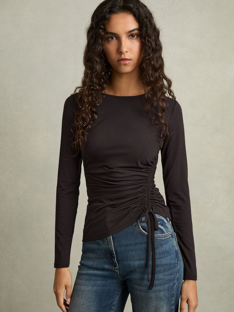Reiss Burgundy Riyo Jersey Ruched Top - Image 1 of 6