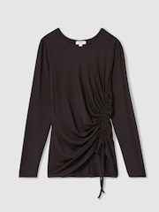 Reiss Burgundy Riyo Jersey Ruched Top - Image 2 of 6