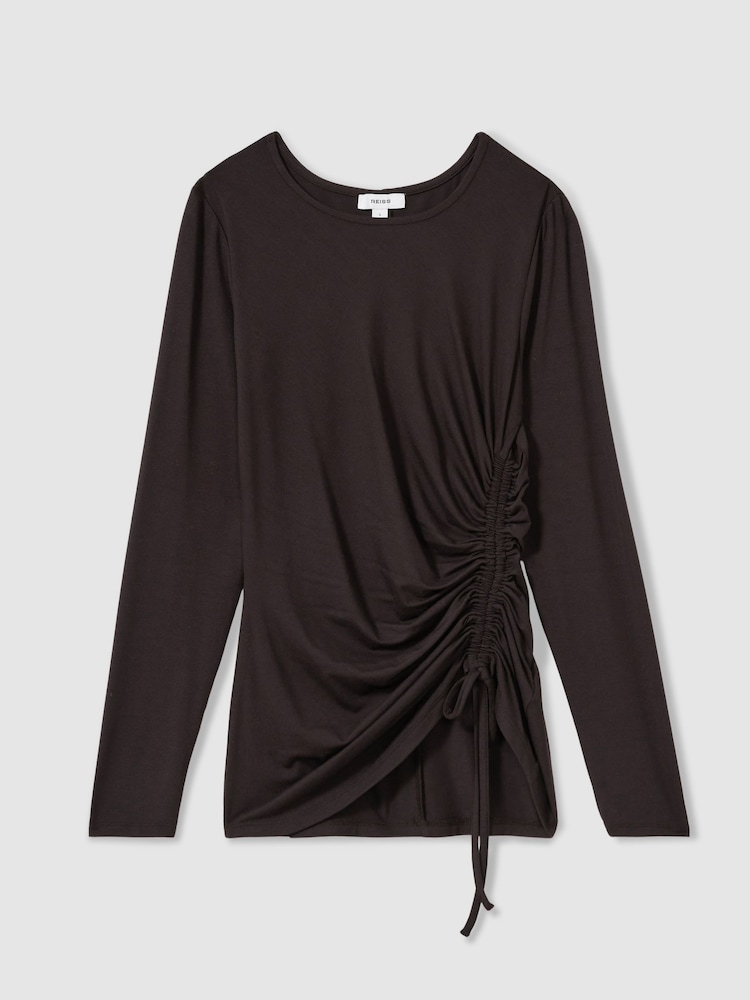 Reiss Burgundy Riyo Jersey Ruched Top - Image 2 of 6