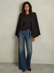 Reiss Burgundy Riyo Jersey Ruched Top - Image 3 of 6
