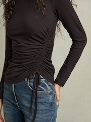 Reiss Burgundy Riyo Jersey Ruched Top - Image 4 of 6