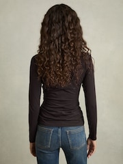 Reiss Burgundy Riyo Jersey Ruched Top - Image 5 of 6
