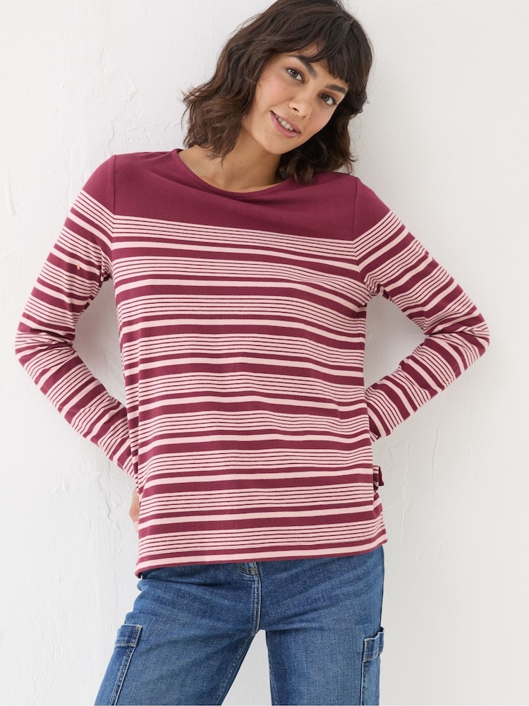 FatFace Bex Red Stripe Button Back Top - Image 1 of 4