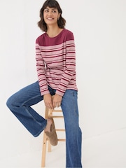 FatFace Bex Red Stripe Button Back Top - Image 3 of 4