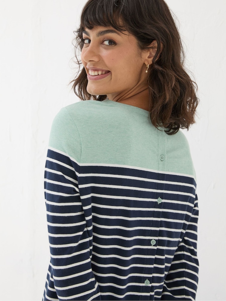 FatFace Bex Blue Stripe Button Back Top - Image 2 of 4 FatFace Bex Blue Stripe Button Back Top - Image 2 of 4