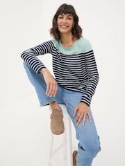 FatFace Bex Blue Stripe Button Back Top - Image 3 of 4