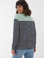 FatFace Bex Blue Stripe Button Back Top - Image 4 of 4