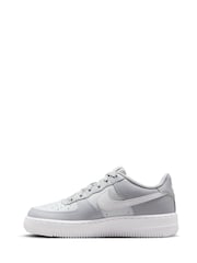 Nike Wolf Grey/White Air Force 1 Youth Trainers - Image 2 of 9
