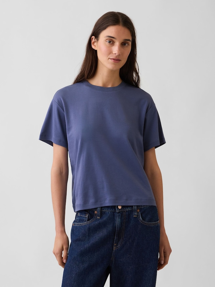 Gap Blue Supima® Cotton Relaxed T-Shirt - Image 1 of 4 Gap Blue Supima® Cotton Relaxed T-Shirt - Image 1 of 4