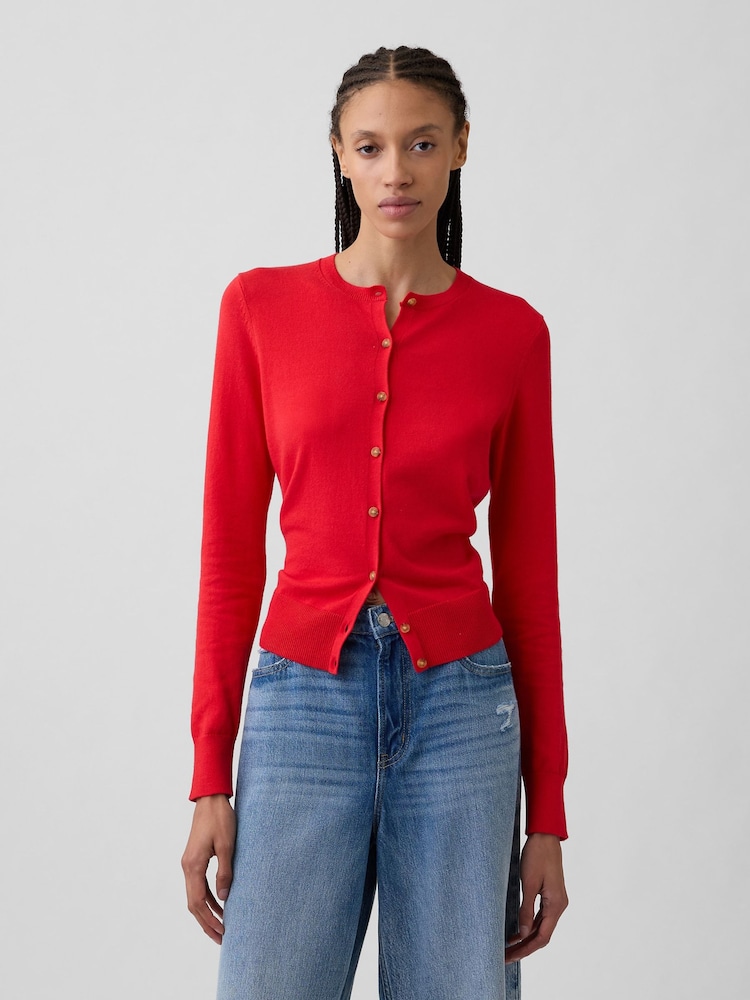 Gap Red Crew Neck Cardigan - Image 1 of 5 Gap Red Crew Neck Cardigan - Image 1 of 5