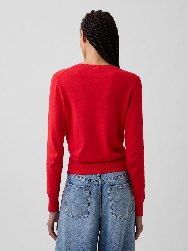 Gap Red Crew Neck Cardigan - Image 2 of 5 Gap Red Crew Neck Cardigan - Image 2 of 5