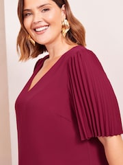 Friends Like These Burgundy Red Curve Short Sleeve Pleated Top - Image 3 of 4