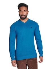 Raging Bull Blue Classic V-Neck Knit Jumper - Image 1 of 3