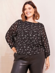 Friends Like These Black Curve Printed Slash Neck Top - Image 1 of 4