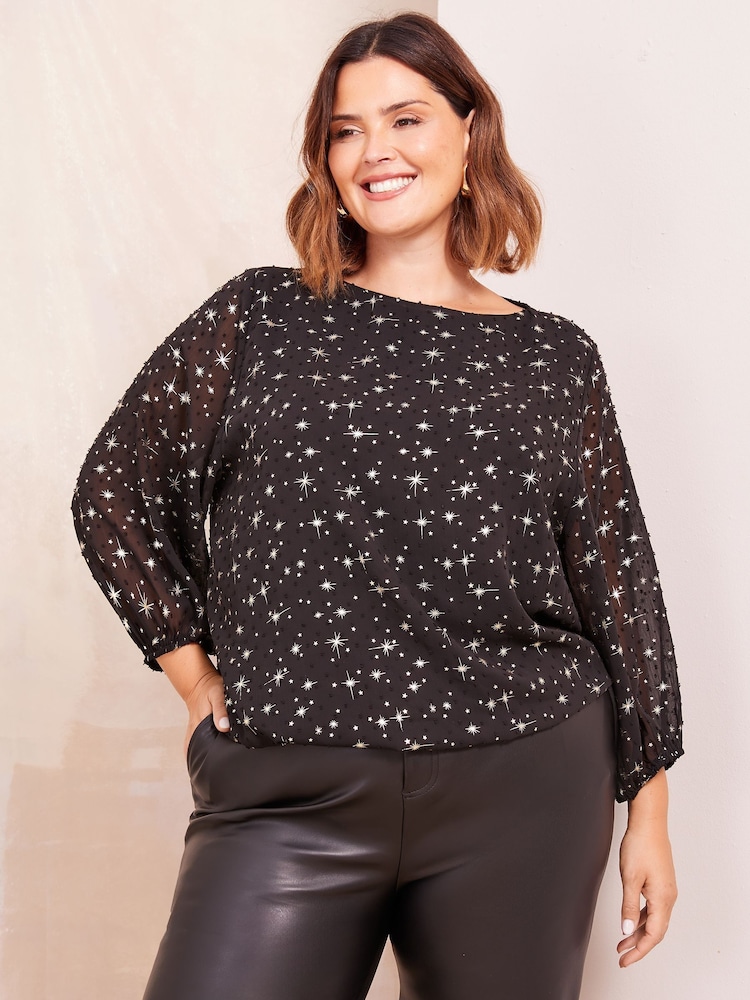 Friends Like These Black Curve Printed Slash Neck Top - Image 1 of 4