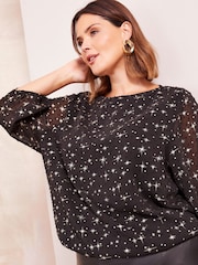 Friends Like These Black Curve Printed Slash Neck Top - Image 2 of 4